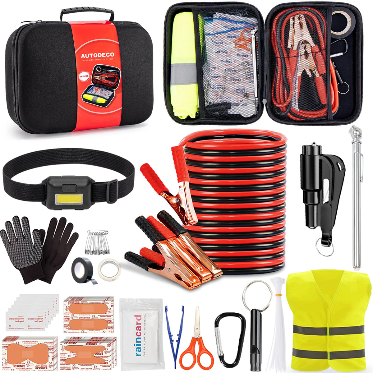 AUTODECO front view of compact car emergency kit showing compact design and portability