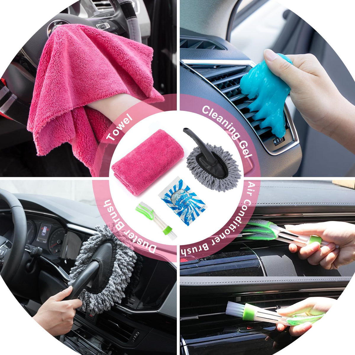AUTODECO vacuum in use on car seat removing crumbs and pet hair for fresh interior