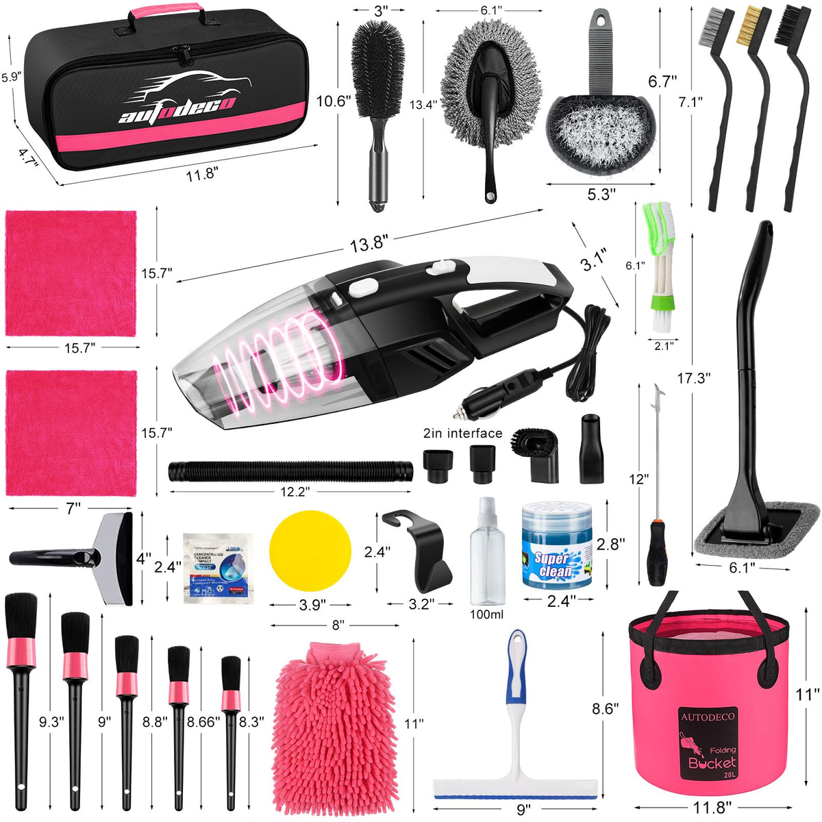 AUTODECO kit in use cleaning a car interior and exterior with visible results