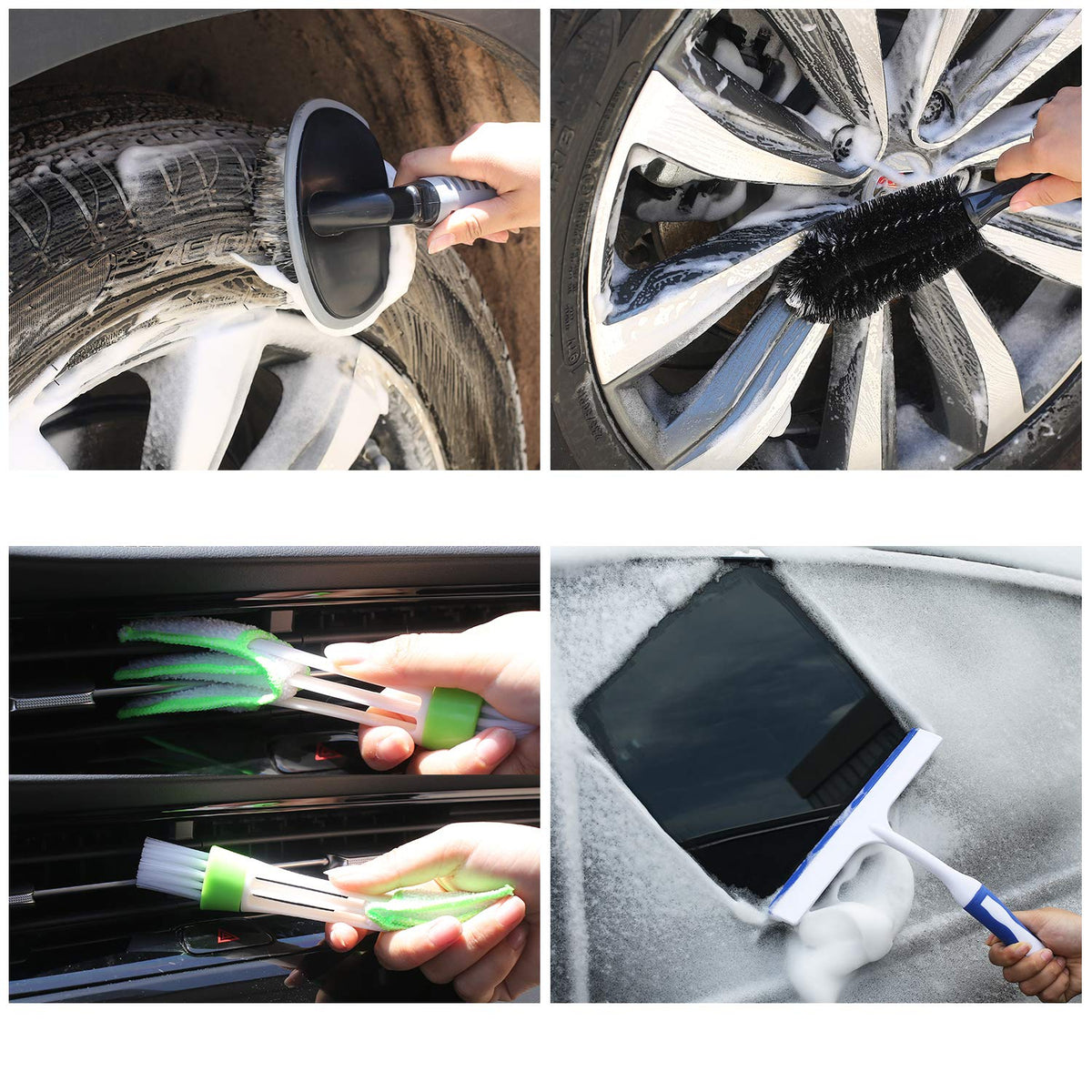 AUTODECO wheel and tire brushes scrubbing rim for grime removal
