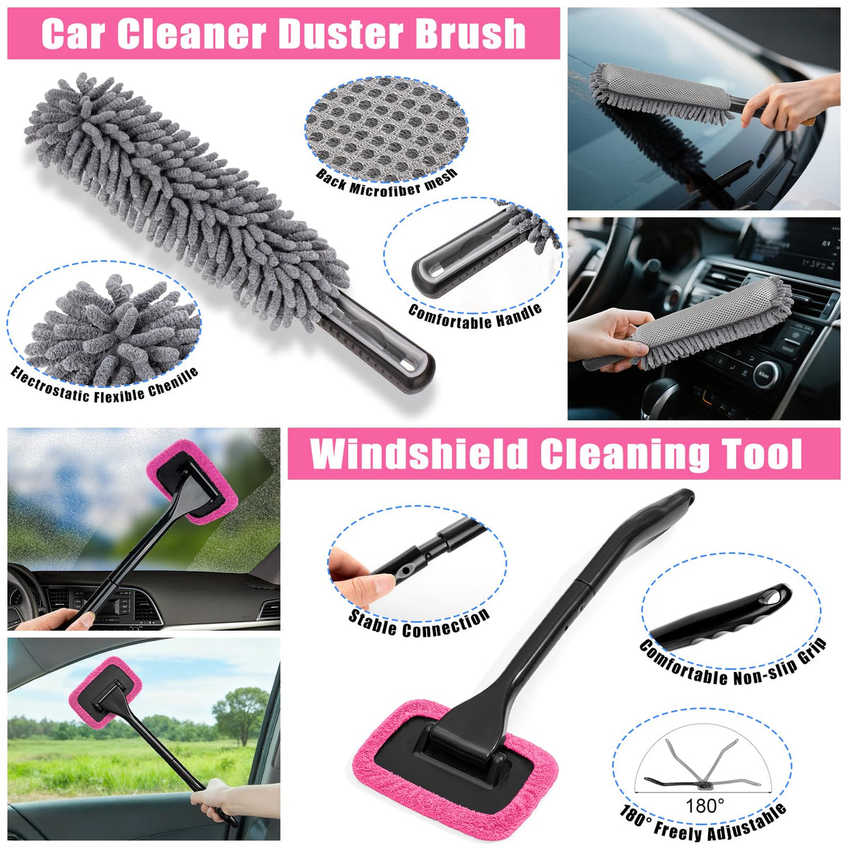AUTODECO windshield tool pivot detail for easy edge-to-edge glass cleaning