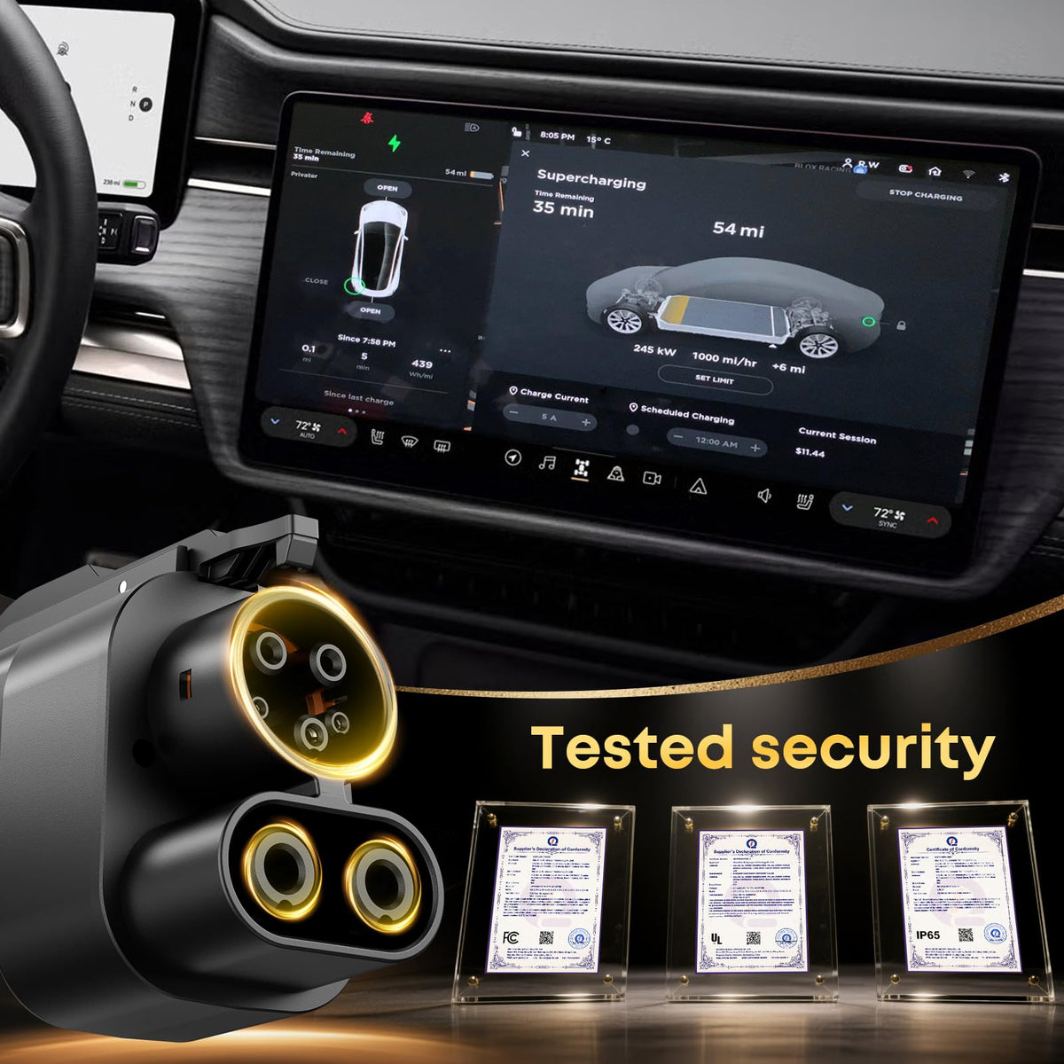 Autodecor 1Up side view highlighting built-in temperature sensor benefit: thermal protection during charging
