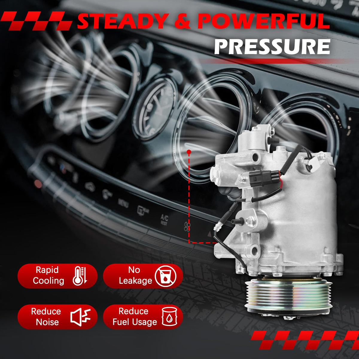 Autodevil compressor side profile highlighting compact, OE-matching dimensions