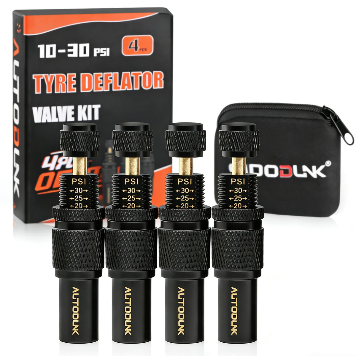 AUTODUNK front packaging showing four auto-stop deflator valves and pouch for quick prep