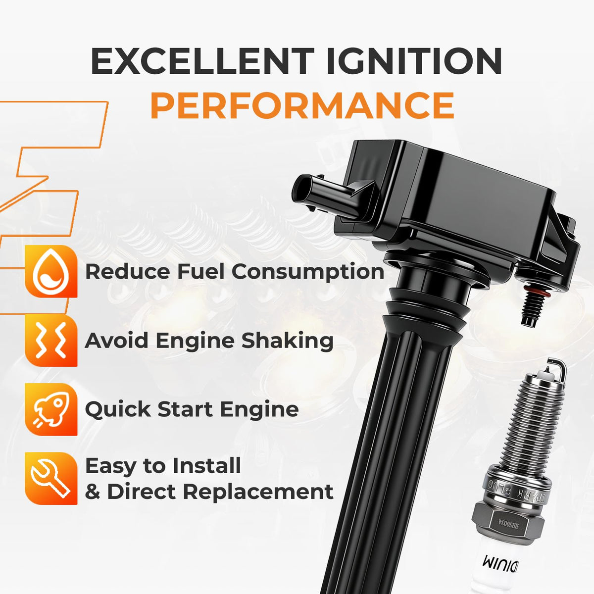 autoexact ignition coil close-up epoxy-potted construction for durable ignition performance