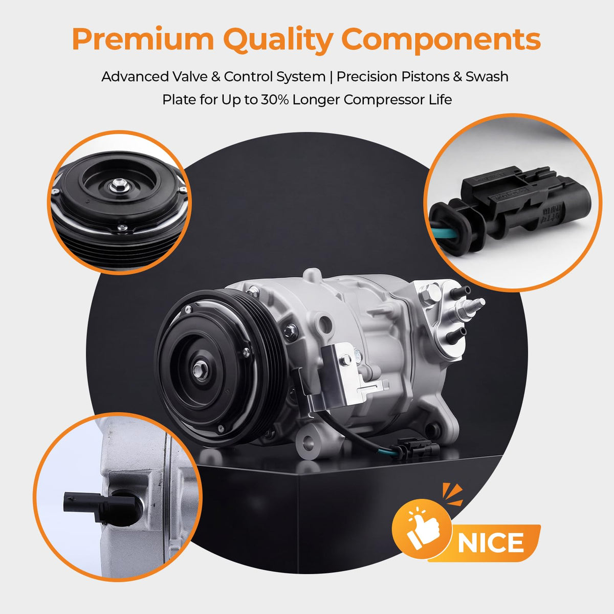 Autoexact compressor aluminum finish close-up showing corrosion resistance benefit