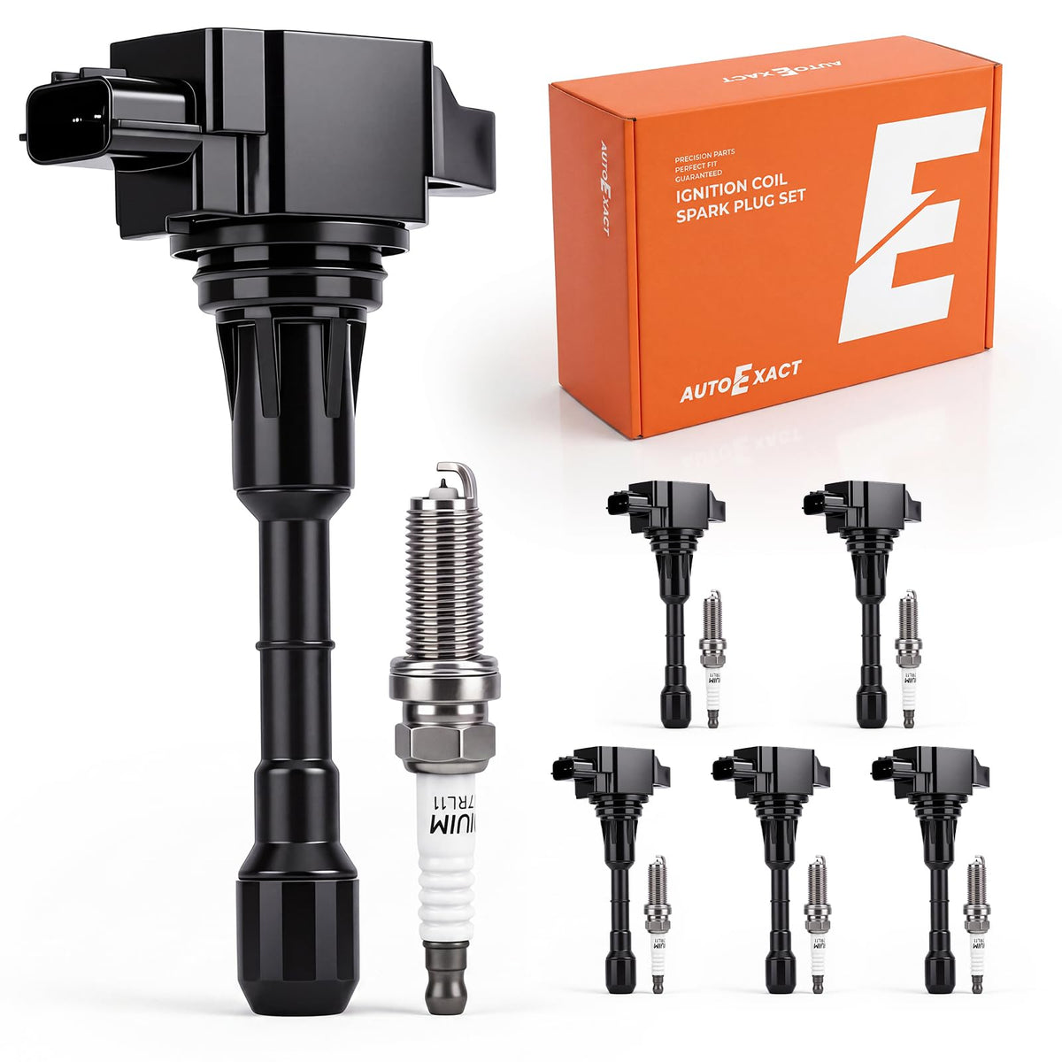 autoexact front packaging showing coils and plugs, ensures correct kit