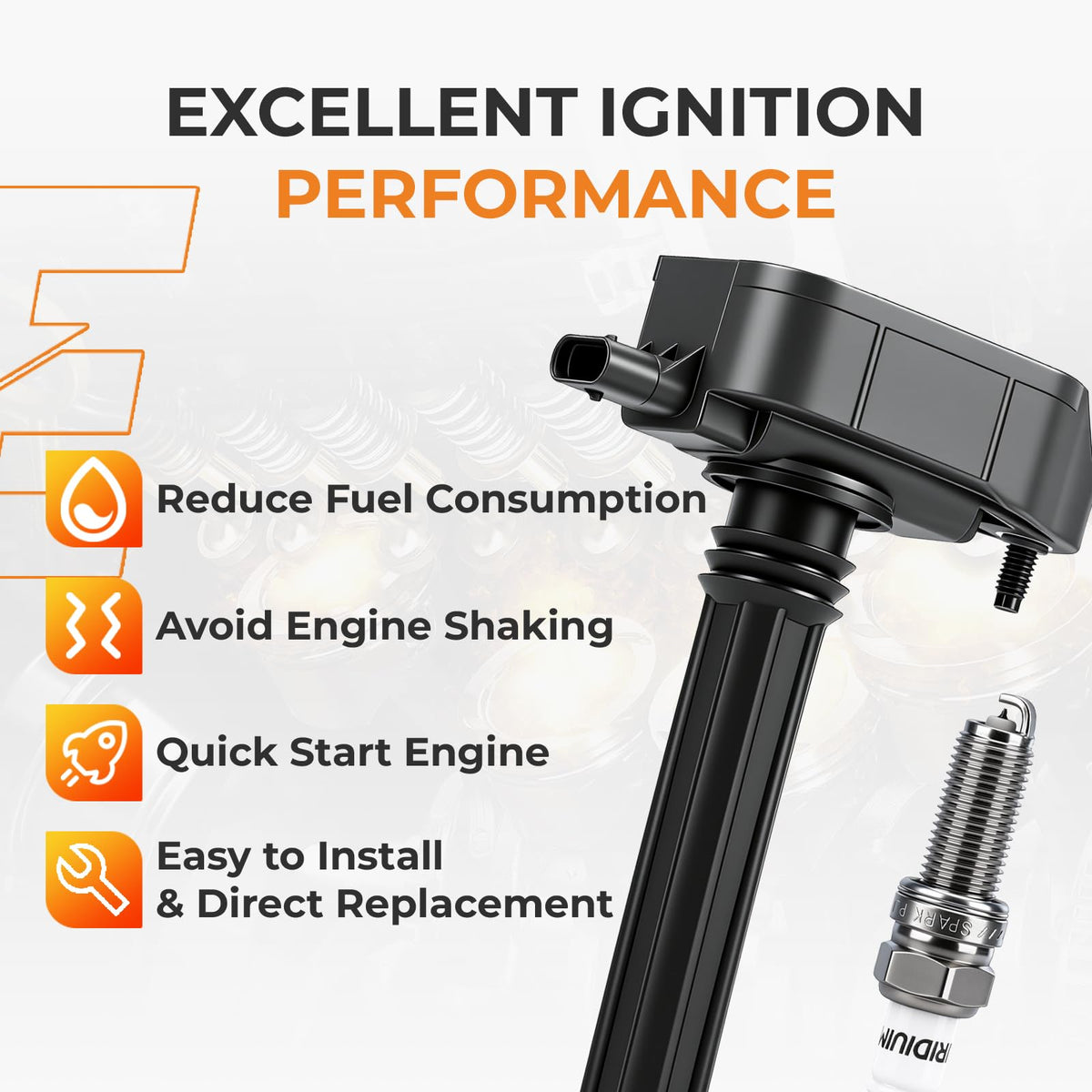 Autoexact ignition coil close-up demonstrating durable epoxy potting