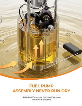 autoexact reservoir and pickup design maintaining fuel supply at low levels
