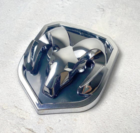 Autogem chrome RAM emblem front view showing mirror finish and upgraded look