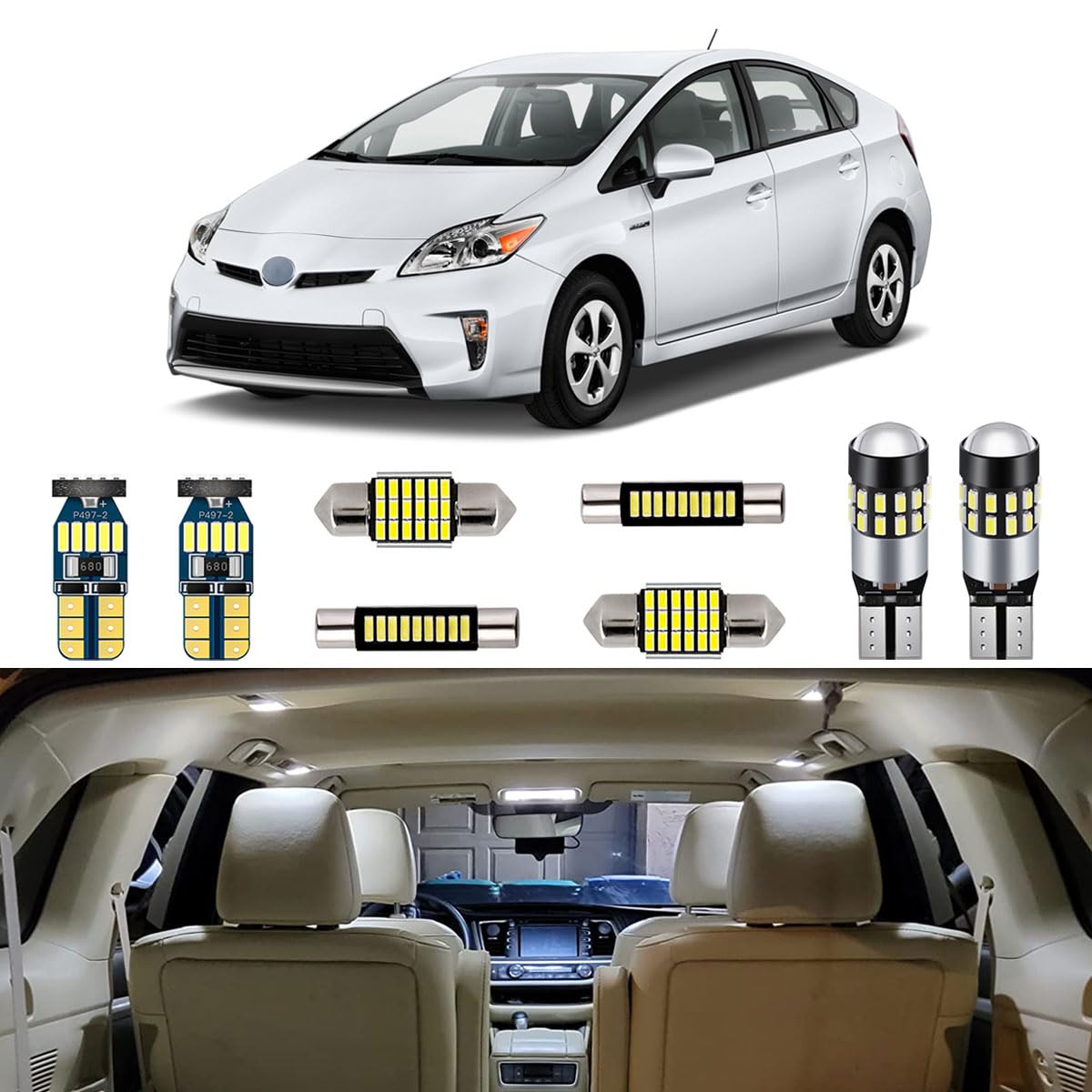 AUTOGINE front packaging showing full 10-piece Prius LED kit and quick install benefit