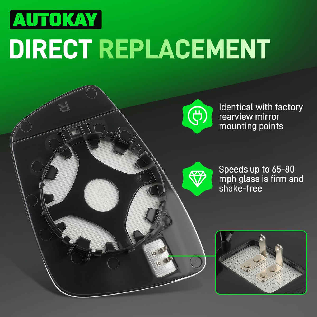 AUTOKAY anti-glare chrome surface showing reduced glare for clearer rear vision