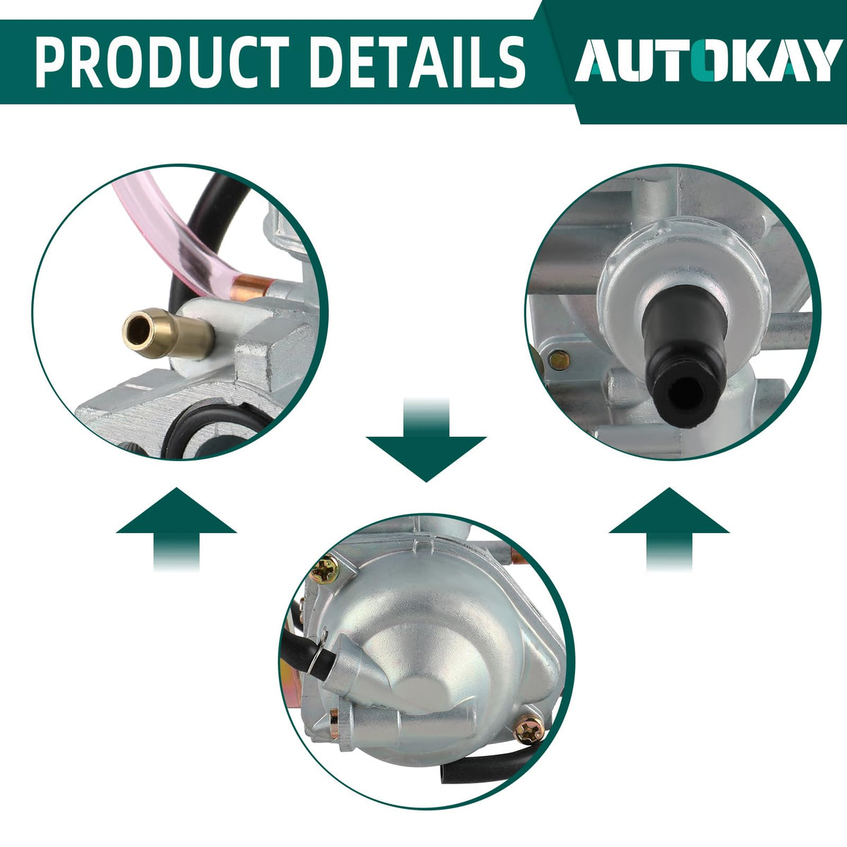AUTOKAY carburetor installed on a CRF50 demonstrating direct-fit replacement benefit