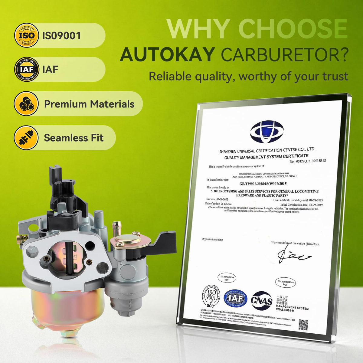 AUTOKAY carburetor size comparison with ruler showing compact universal fit