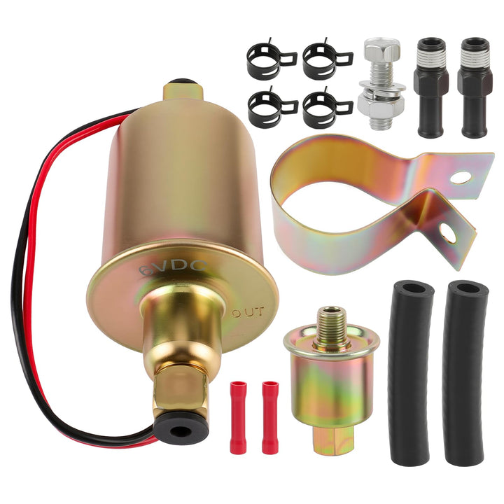 AUTOKAY front view of 6V inline fuel pump showing compact housing and mounting points, reliable fit