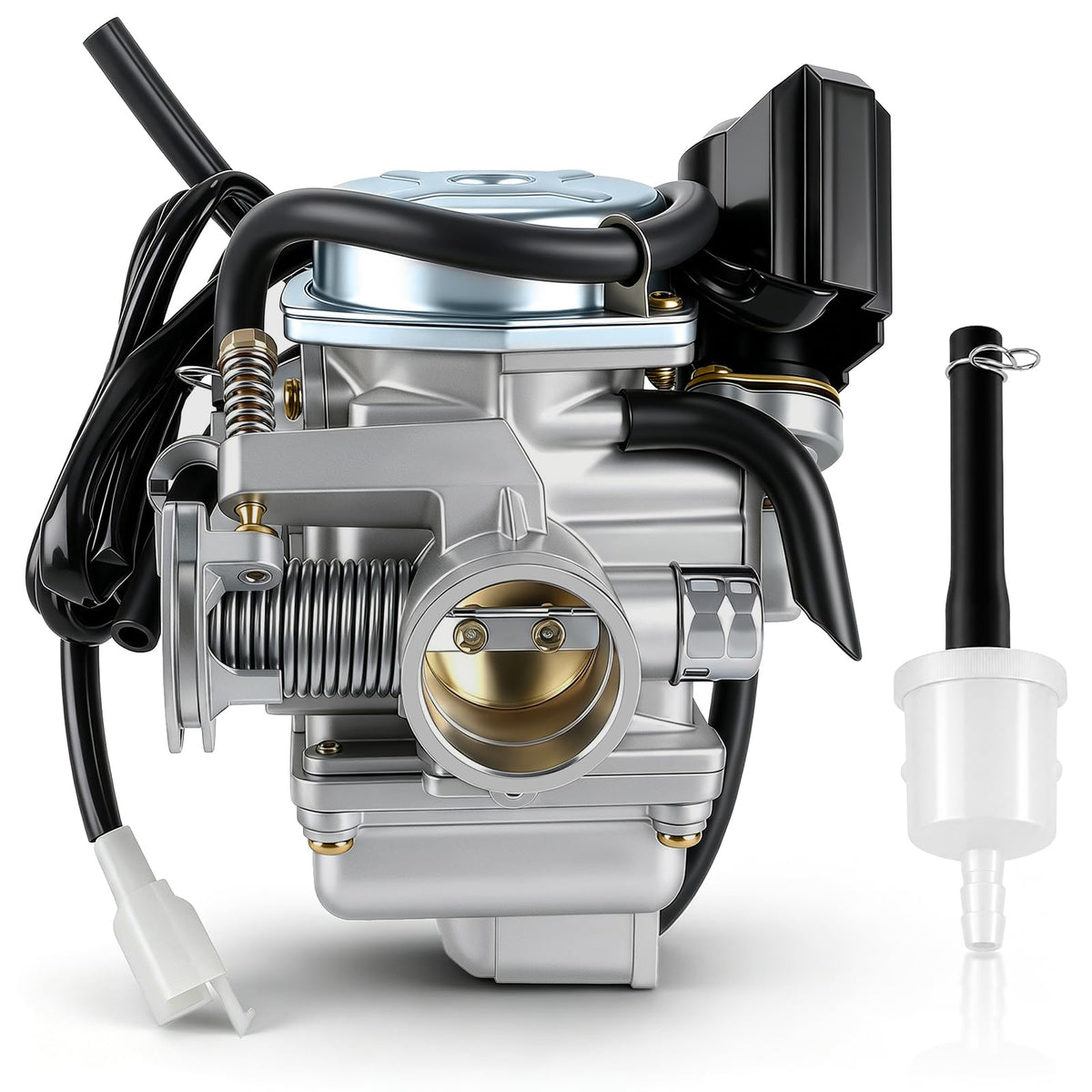 AUTOKAY front view of GY6 150cc carburetor showing complete unit and fitment benefit
