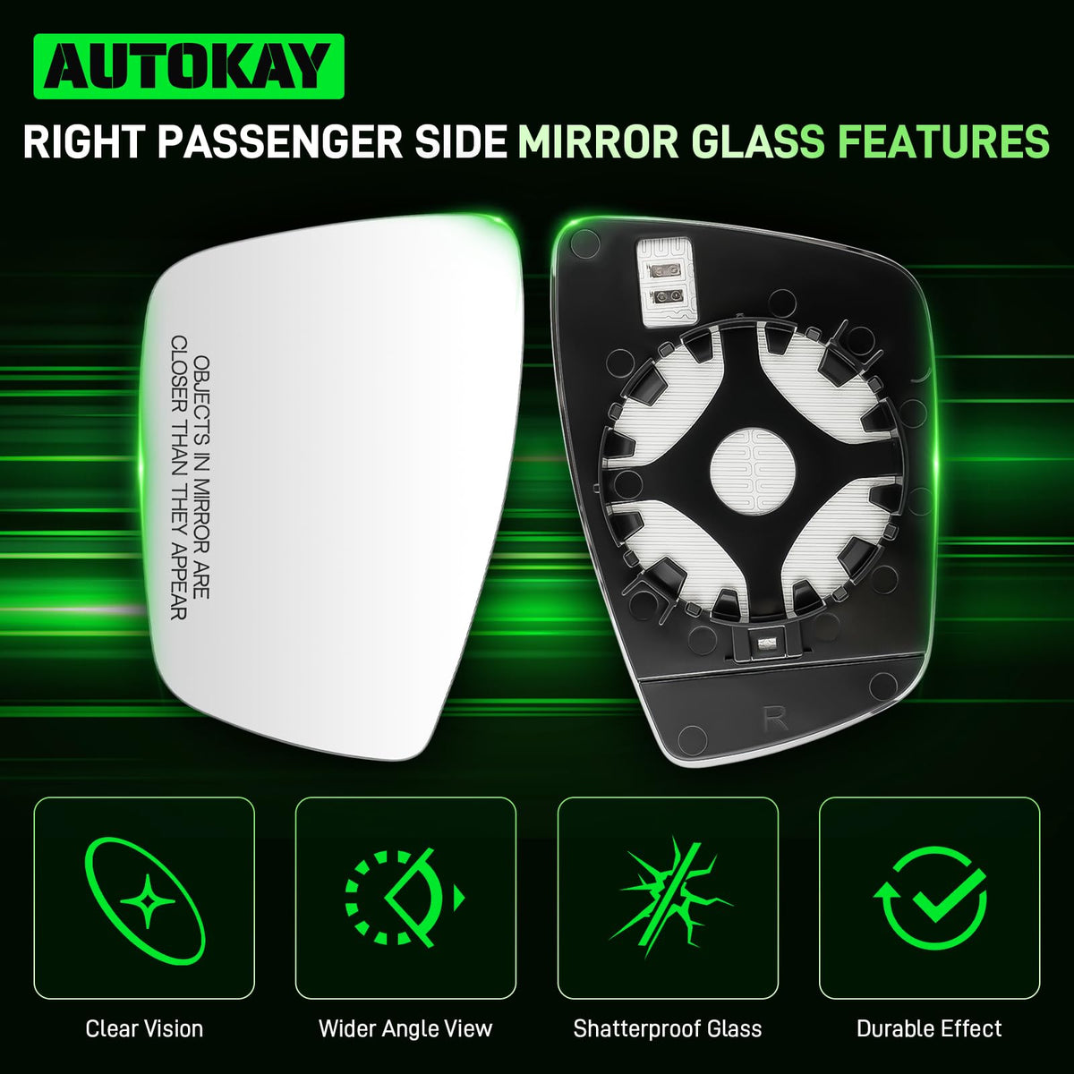 AUTOKAY heated element closeup showing faster defrosting and clearer mirror surface