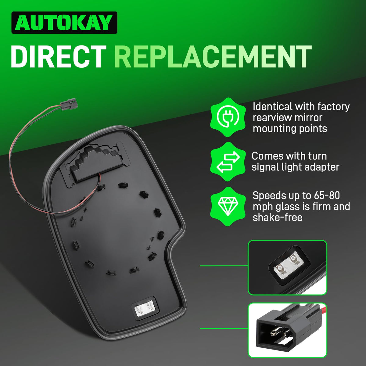 AUTOKAY packaged mirror with included converters and installation parts