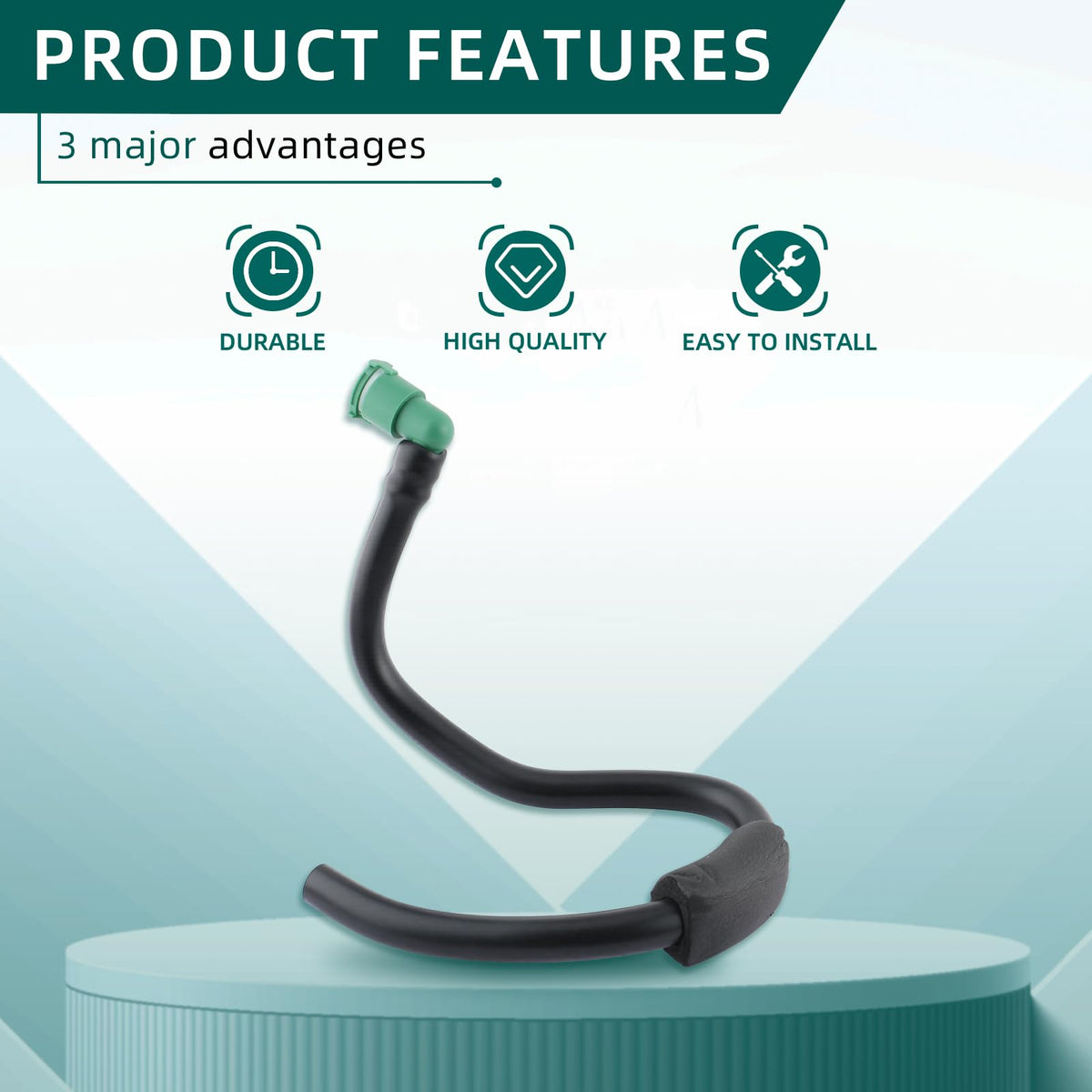 AUTOKAY hose next to ruler size comparison illustrating correct length and scale