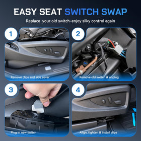 AUTOKAY switch installed on GMC seat demonstrating direct-fit replacement benefit