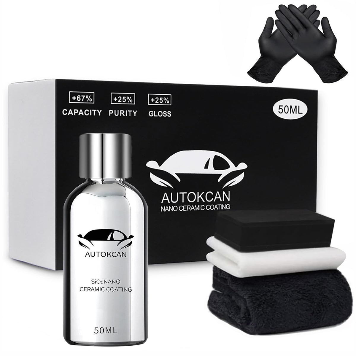 Autokcan bottle and box front view showing kit and professional presentation benefit