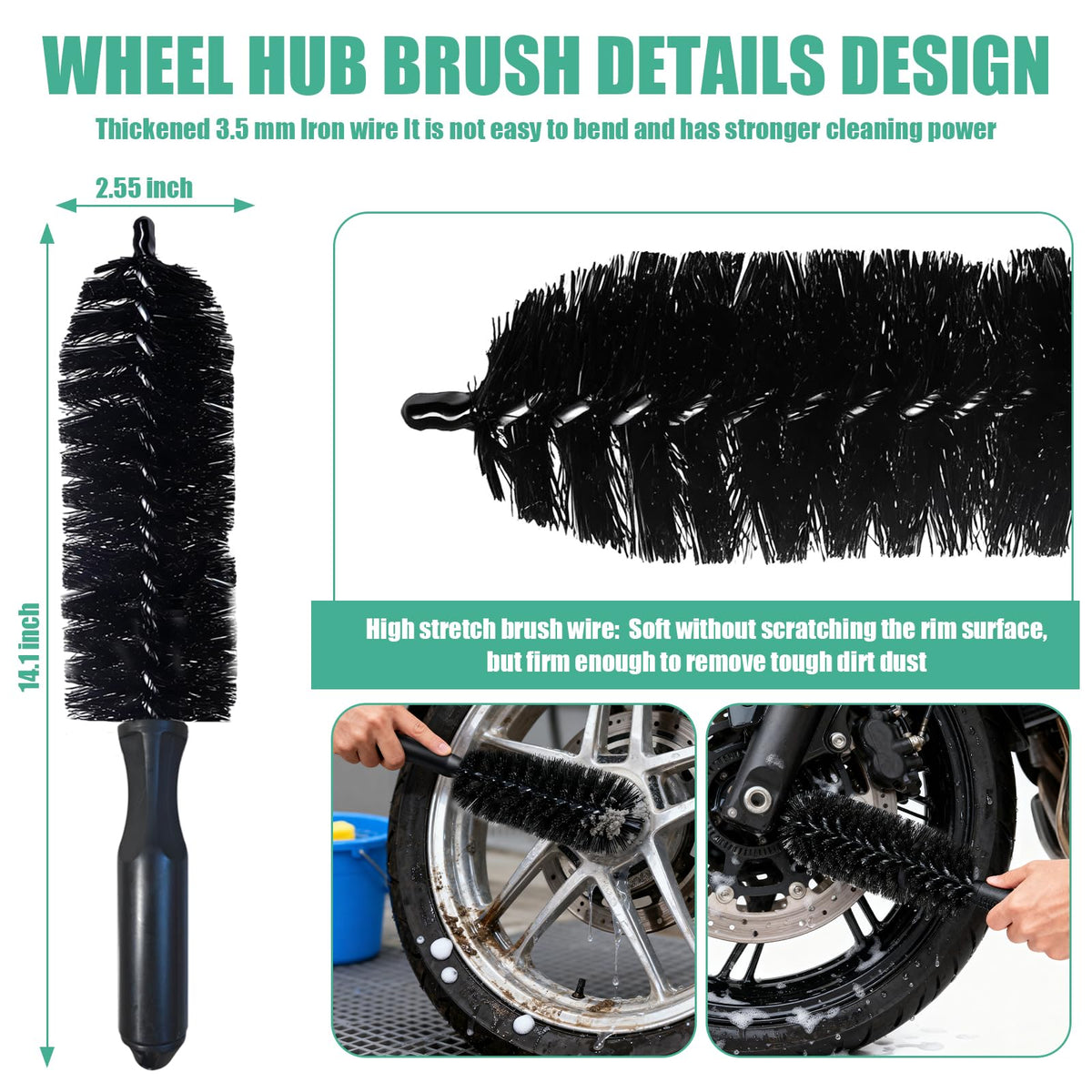 Autokcan rim brush close-up reaching spokes for thorough cleaning