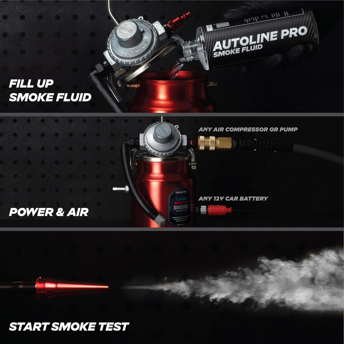 AutoLine Pro smoke fluid bottle and label included for safe OEM-approved testing