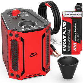 AutoLine Pro HyperSmoke front unit showing compact durable housing and easy transport benefit