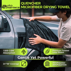 AutoManiacs drying towel on sedan hood delivering streak-free finish advantage