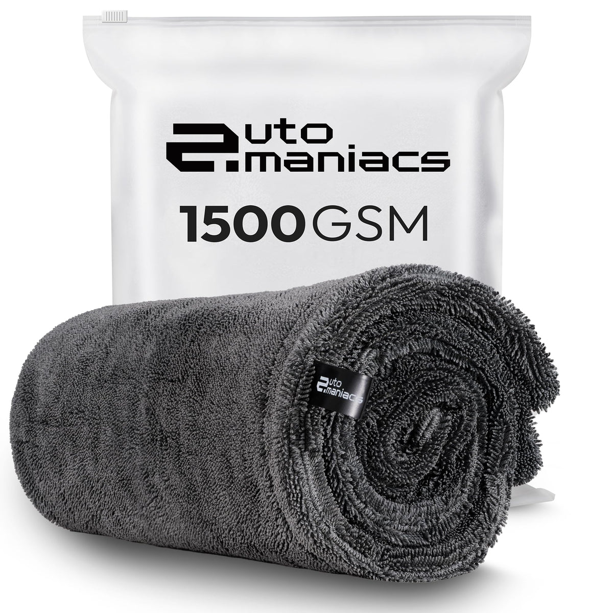 AutoManiacs folded towel front view showing size and plushness for fast drying