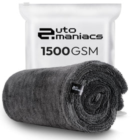 AutoManiacs folded towel front view showing size and plushness for fast drying