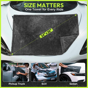 AutoManiacs towel held by hand to show 24x36 scale and easy handling benefit