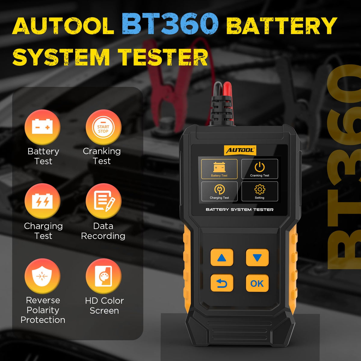 AUTOOL BT360 heavy-duty clamps and cables providing safe connections