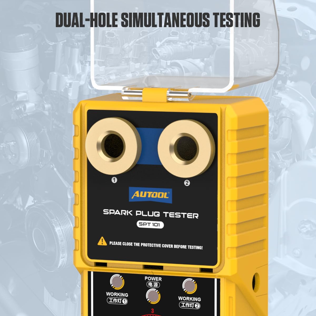 AUTOOL close-up of dual 12mm sockets enabling direct plug comparison