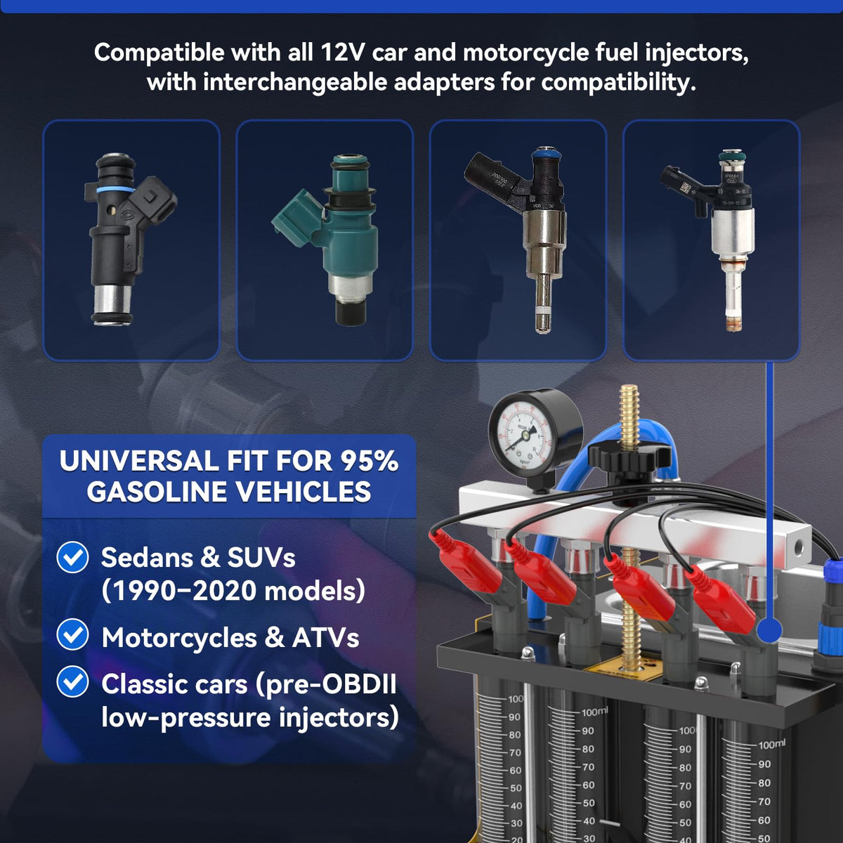 AUTOOL CT160 adapter set and connectors enabling broad injector compatibility
