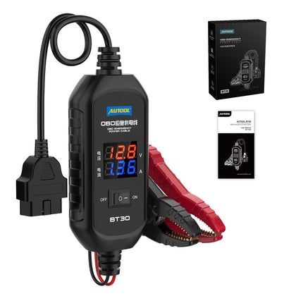 AUTOOL front connector and display showing voltage and current for secure ECU power