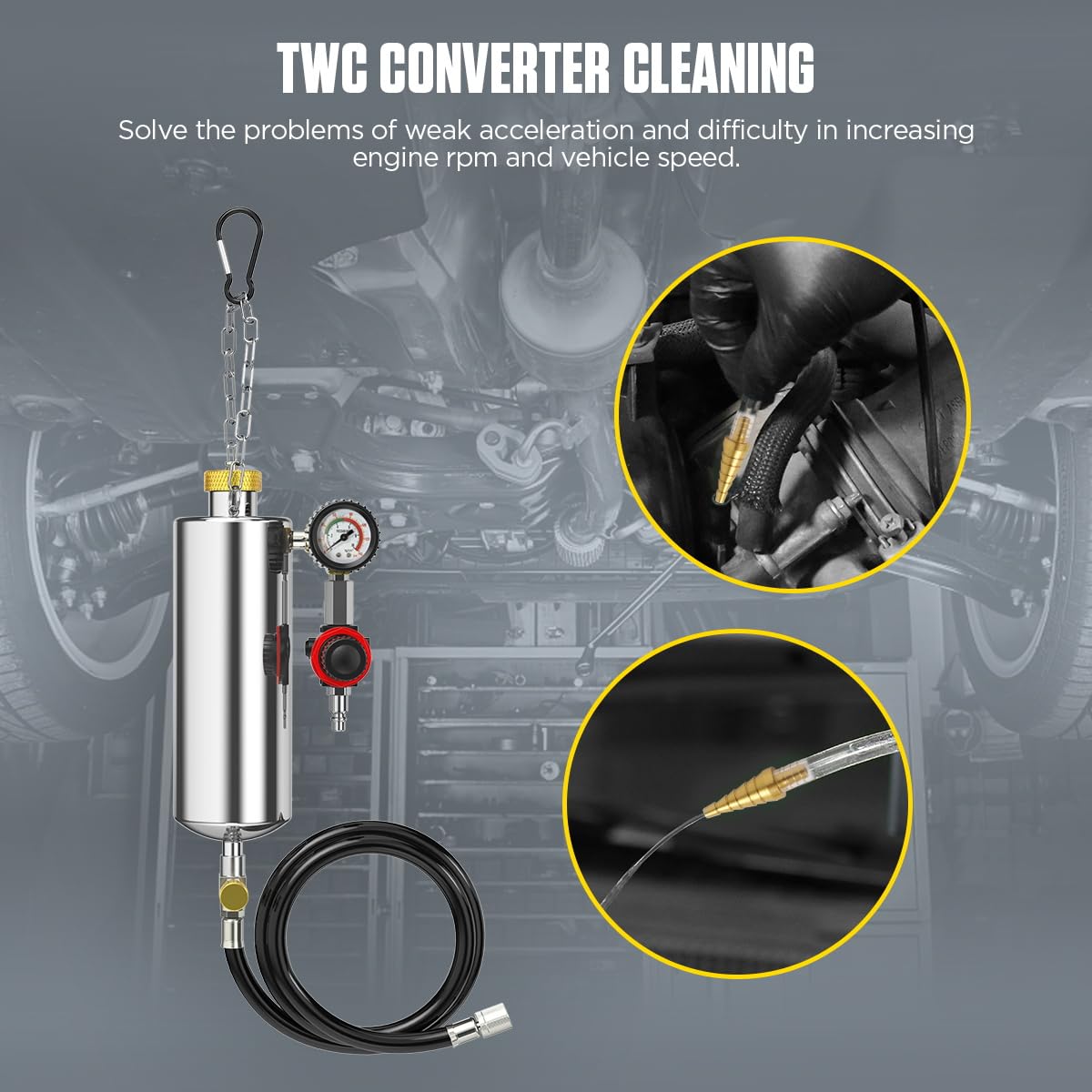 AUTOOL kit in use on engine demonstrating non-dismantle cleaning advantage