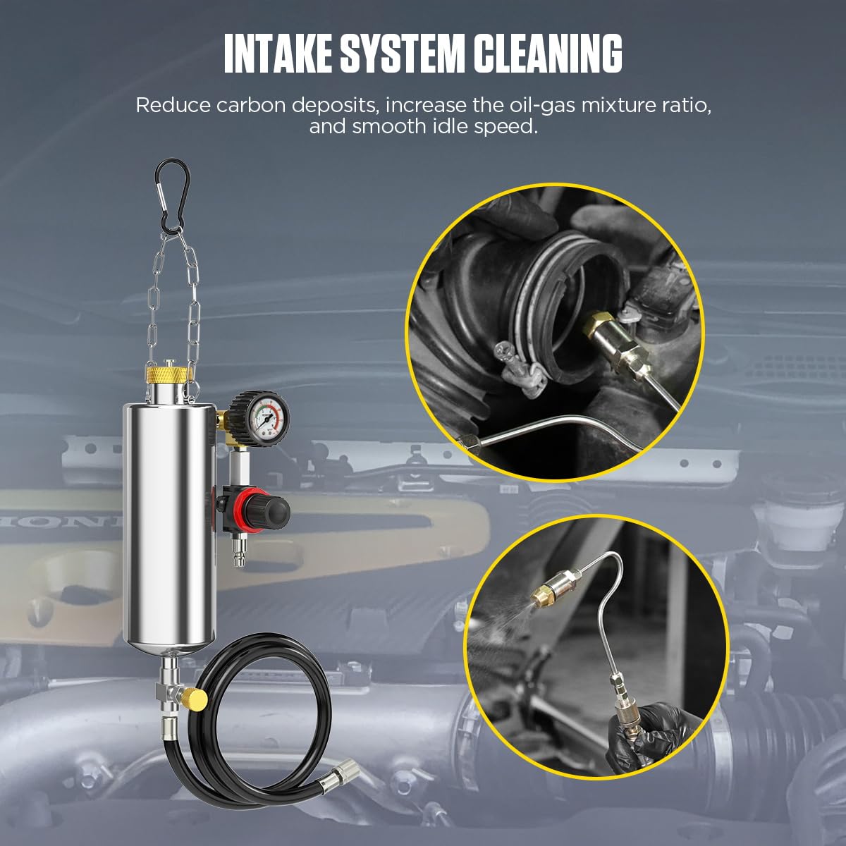 AUTOOL rubber hose connection detail showing leak-resistant flexibility benefit