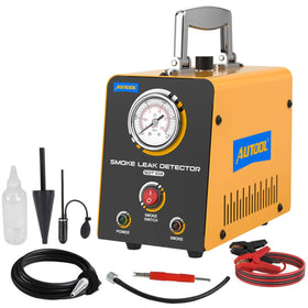 AUTOOL smoke machine front view showing controls and sturdy case benefit quick setup