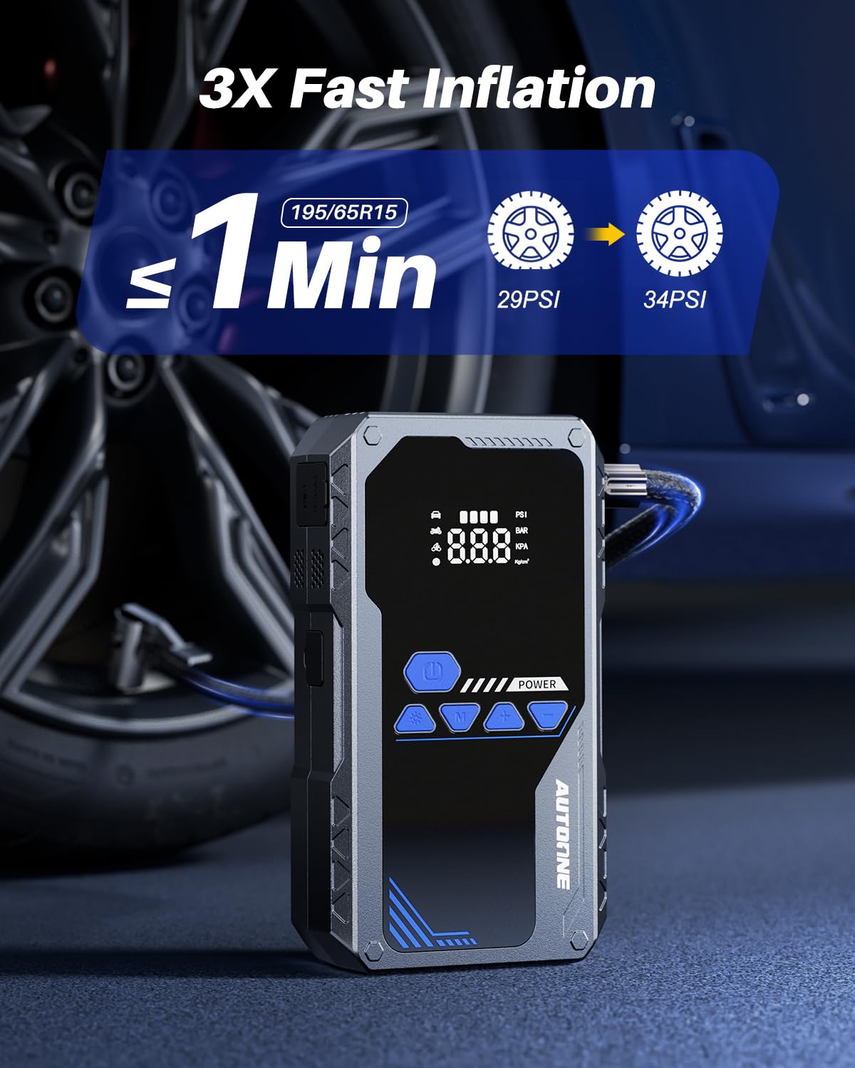 AUTOONE LED flashlight in use illuminating dark roadside for visibility