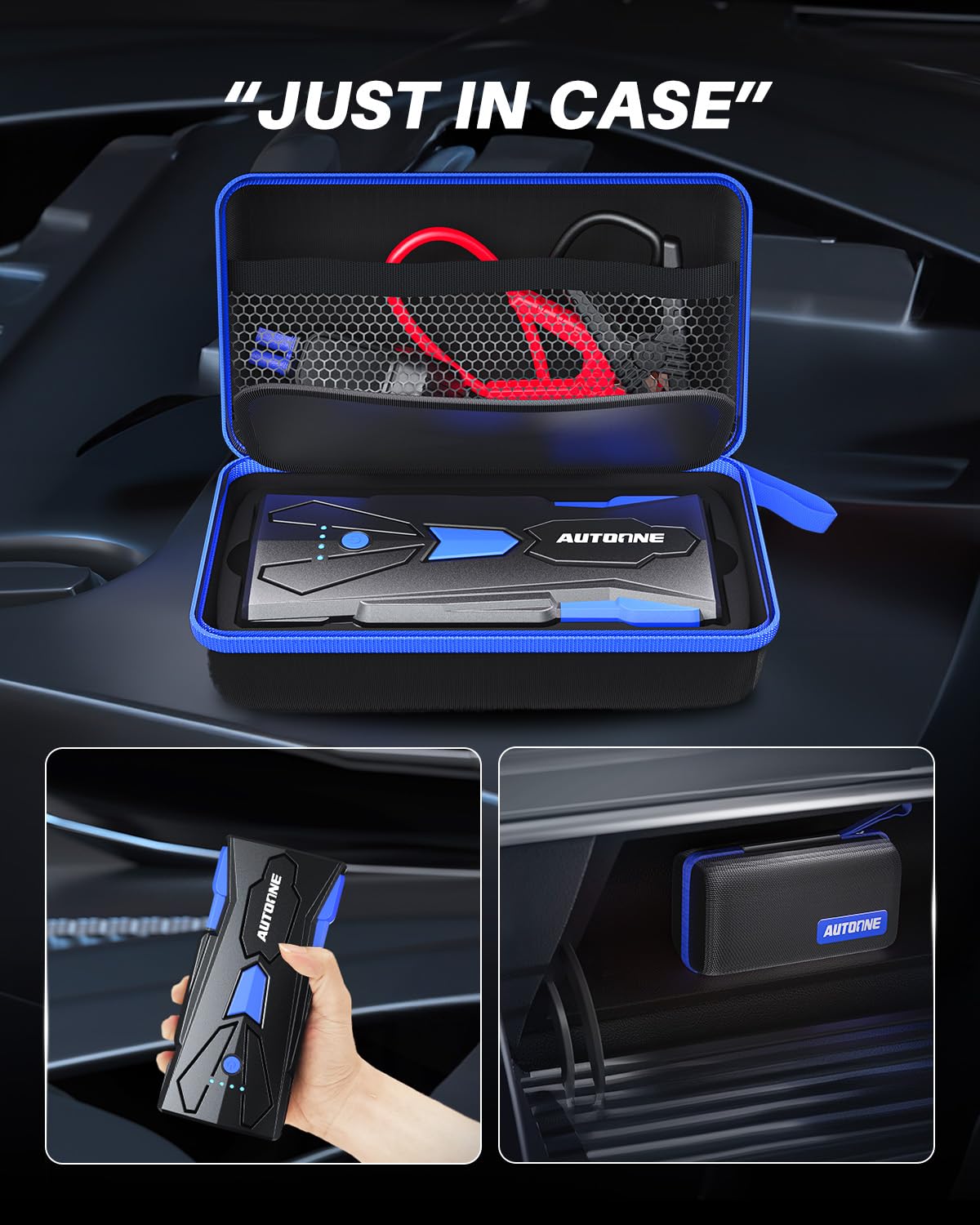 AUTOONE next to smartphone illustrating compact size and portability