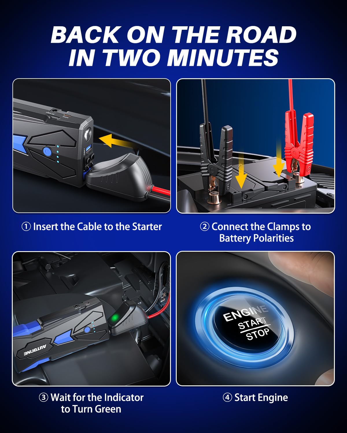 AUTOONE USB ports and LED lamp view showing charging convenience