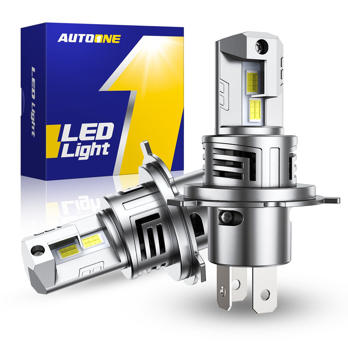 AUTOONE 9003 front view showing packaging and bulbs, highlights quality