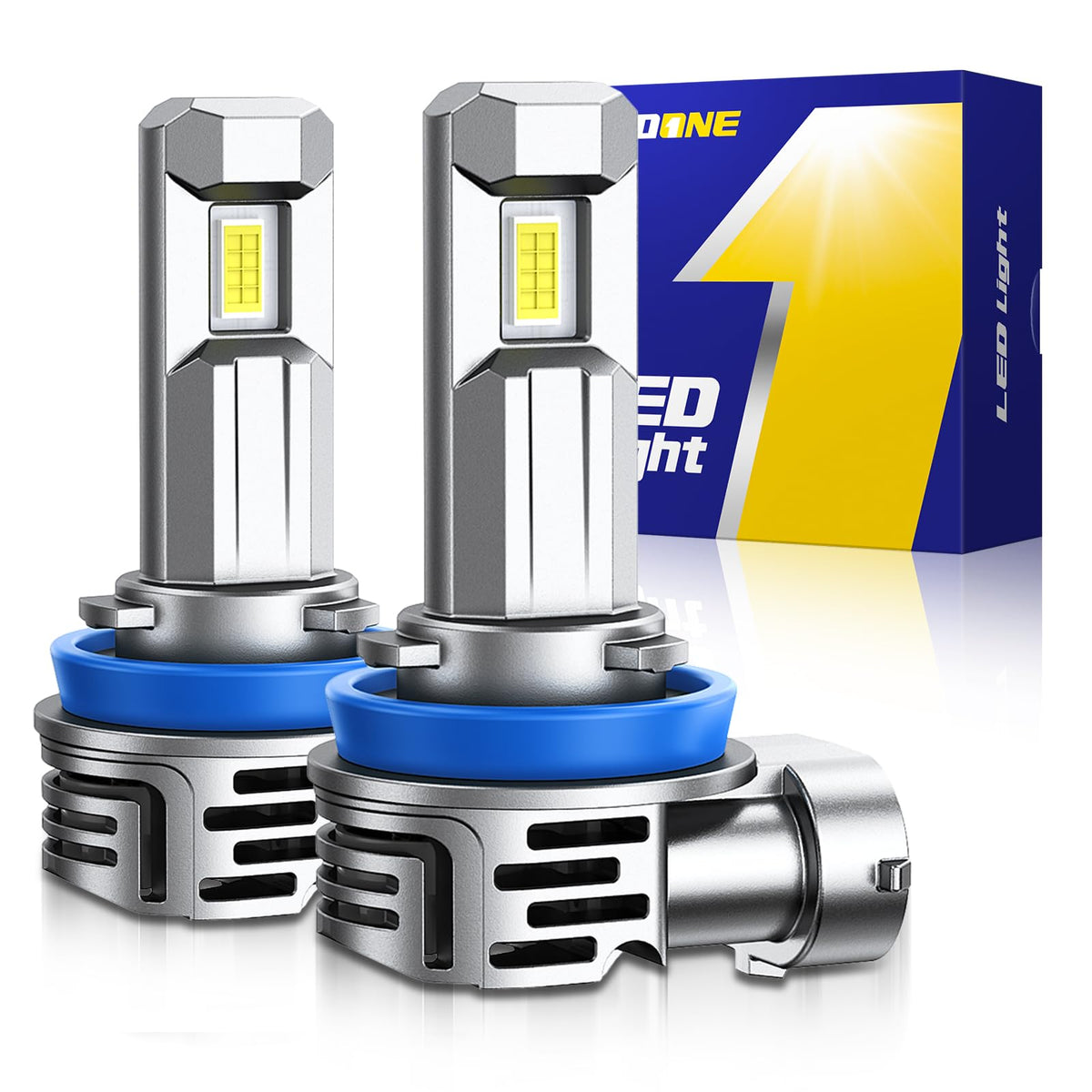 AUTOONE front packaging H11 LED showing bulb pair and benefits