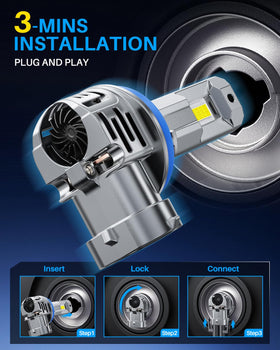 AUTOONE H11 bulb installed in headlight demonstrating easy plug-and-play fit