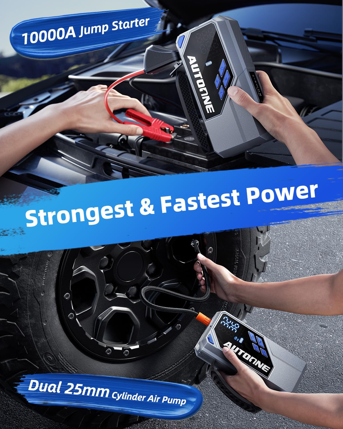 AUTOONE jumper cables with heavy-duty clamps providing safe, fast start capability