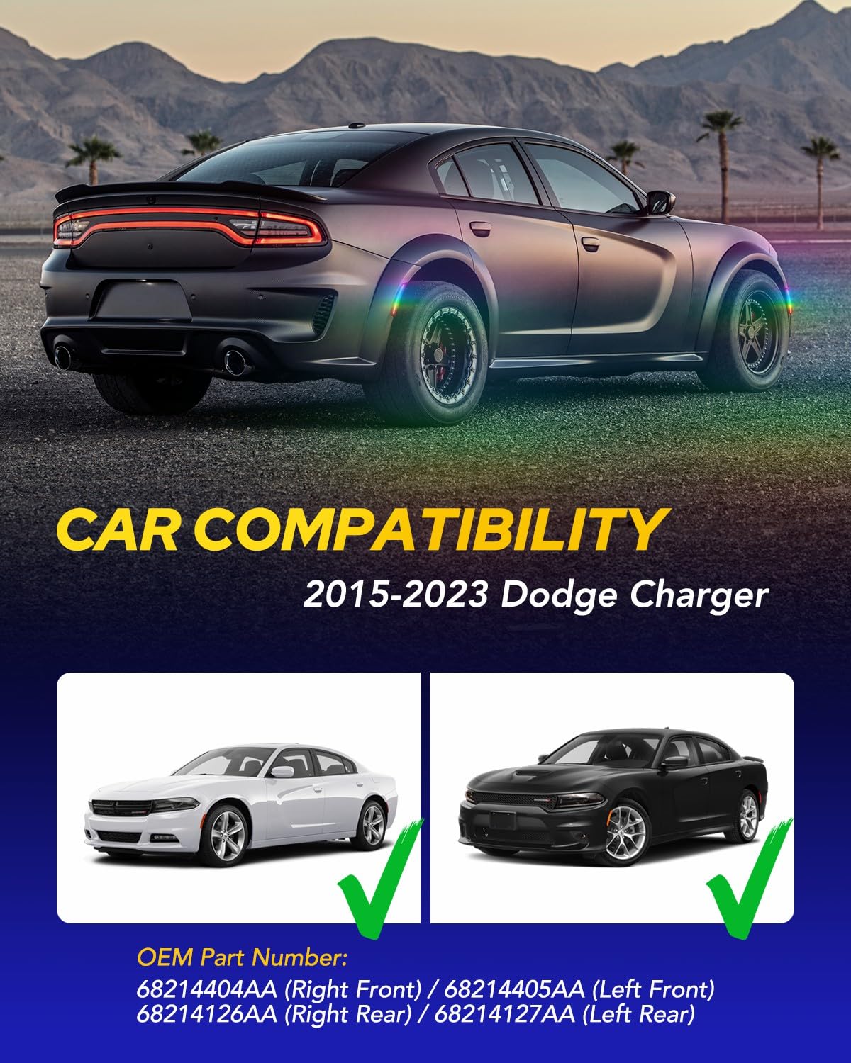 AUTOONE nighttime Charger showing colorful RGB modes for stylish accent