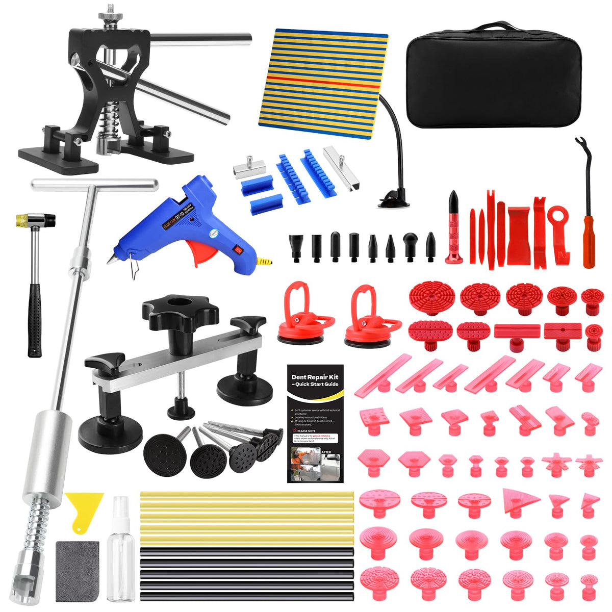 AUTOPDR kit front layout showing all tools for comprehensive dent repair