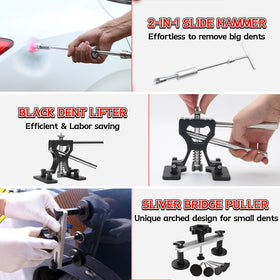 AUTOPDR slide hammer and T-puller detail for controlled dent extraction