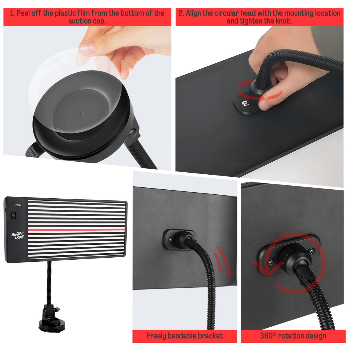 AUTOPDR suction base detail demonstrating secure mount for hands-free work